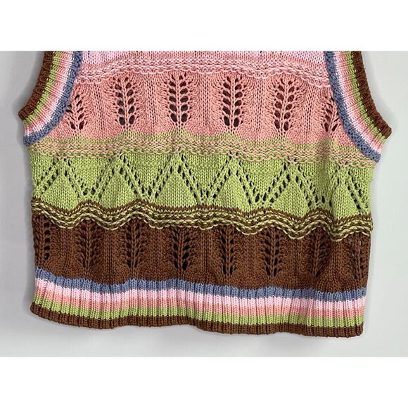 Zara Striped Round Neck Crochet Knit Cropped Sweater Vest Multi Women's Size S - Picture 5 of 9